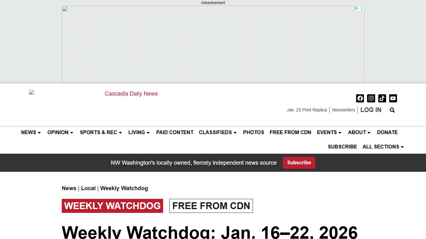 Weekly Watchdog: Jan. 16–22, 2026 Cascadia Daily News